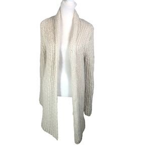 Full Tilt Tan Beige Long Open Front Fuzzy Cardigan Sweater M Open Weave Boho